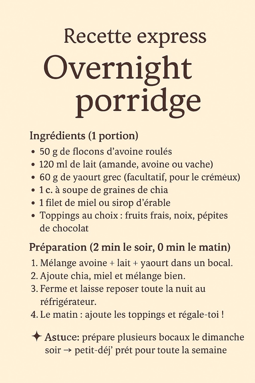 recette express d'overnight porridge à conserver plusieurs jours